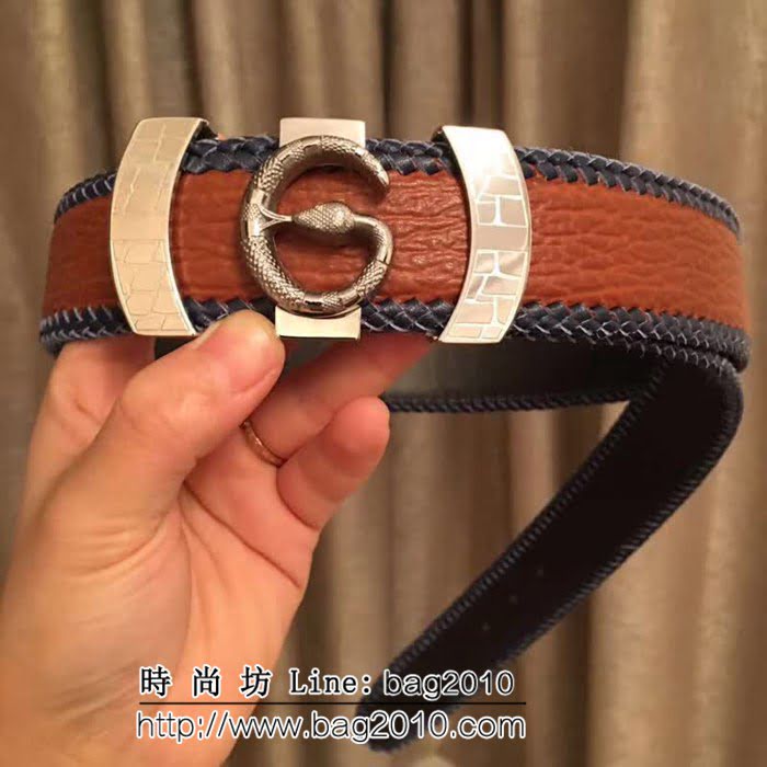 古馳CUCCI 古馳原單義大利進口手工編織鯊魚紋牛皮 海外專櫃新款高端男士皮帶 GHG1148